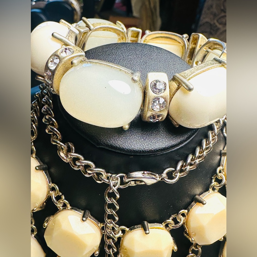 Vintage Bib Necklace & Bracelet/Empire Style/ Acrylic Real Stone and Rhinestones - Picture 5 of 8